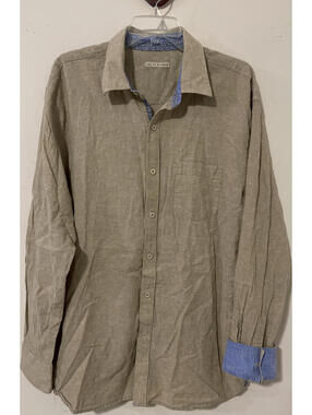 Age Of Wisdom Mens 2xl Beige Linen-Cotton Long-Sleeved Button-Up Shirt! A5187